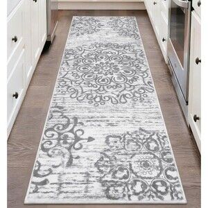 New with tags soft gray and white rug runner